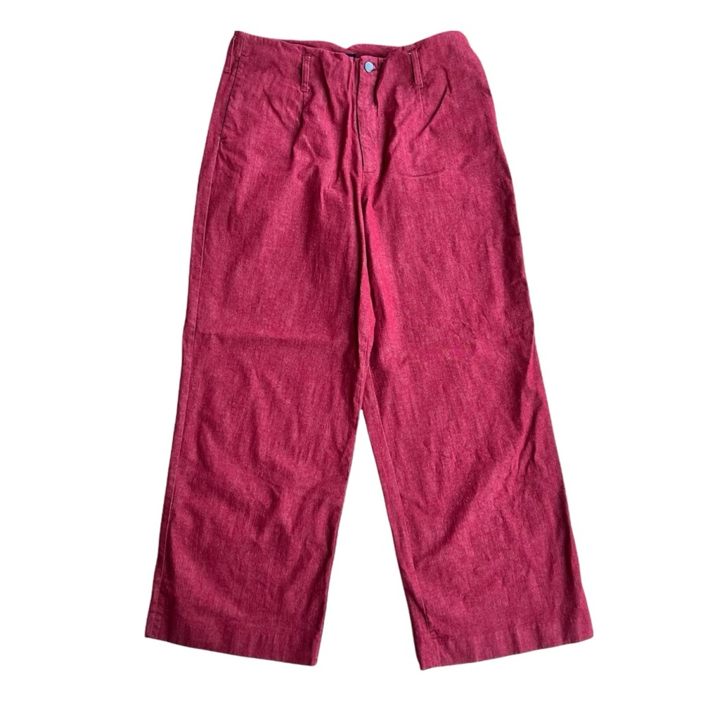 J. Peterman Jeans Maroon Red Wide Leg High Rise Faded Casual Denim Pants EUC 14